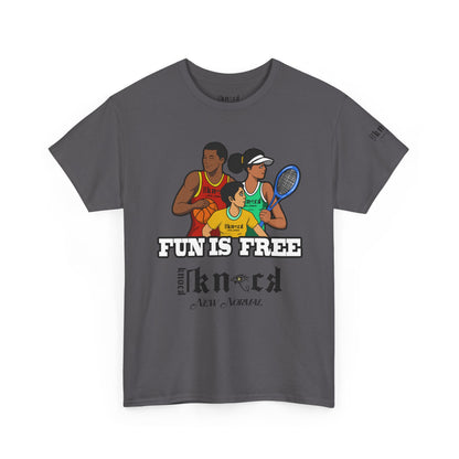 T-Shirt — "Fun Is Free" Sports Graphic Tee (Tennis & Basketball)