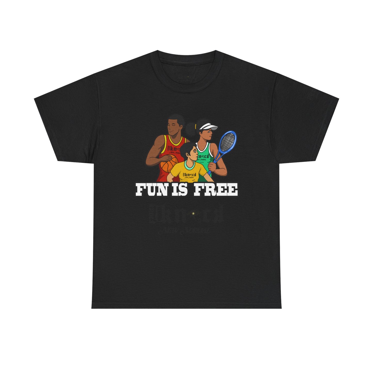 T-Shirt — "Fun Is Free" Sports Graphic Tee (Tennis & Basketball)
