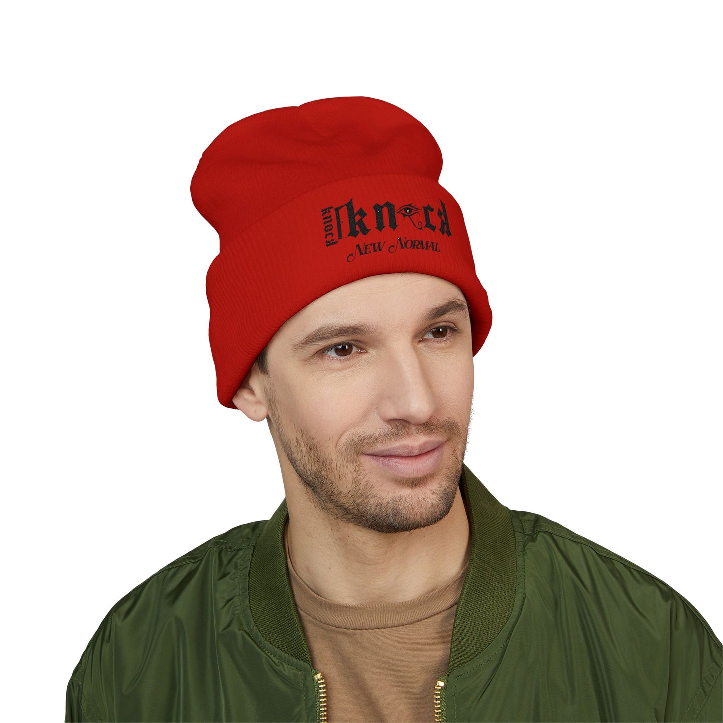 Embroidered 'Kneed New Normal' Cuffed Beanie – Gothic Streetwear Knit Hat