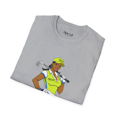 Women’s Golf T‑Shirt – Confident Female Golfer Graphic