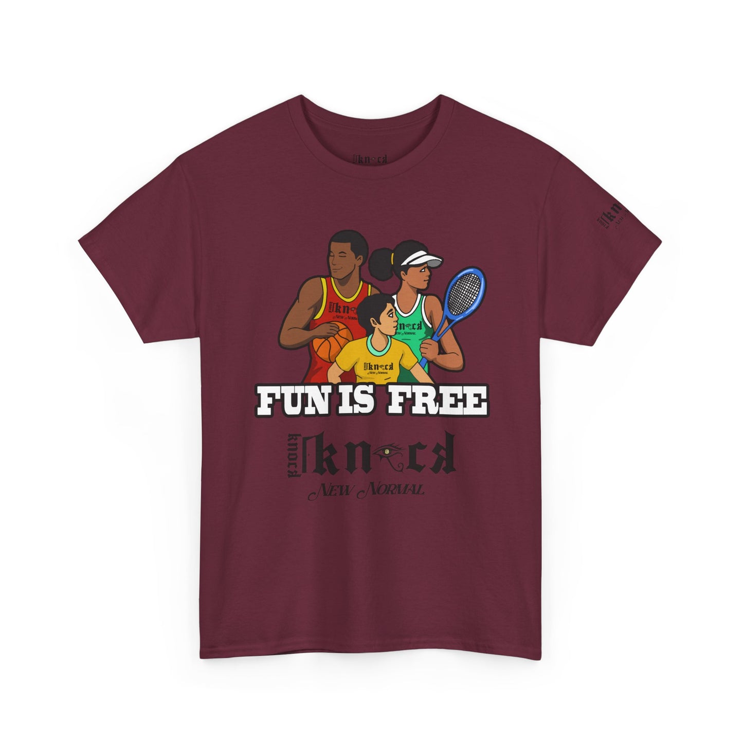 T-Shirt — "Fun Is Free" Sports Graphic Tee (Tennis & Basketball)