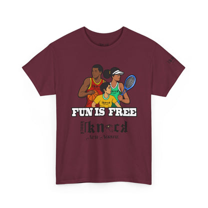 T-Shirt — "Fun Is Free" Sports Graphic Tee (Tennis & Basketball)