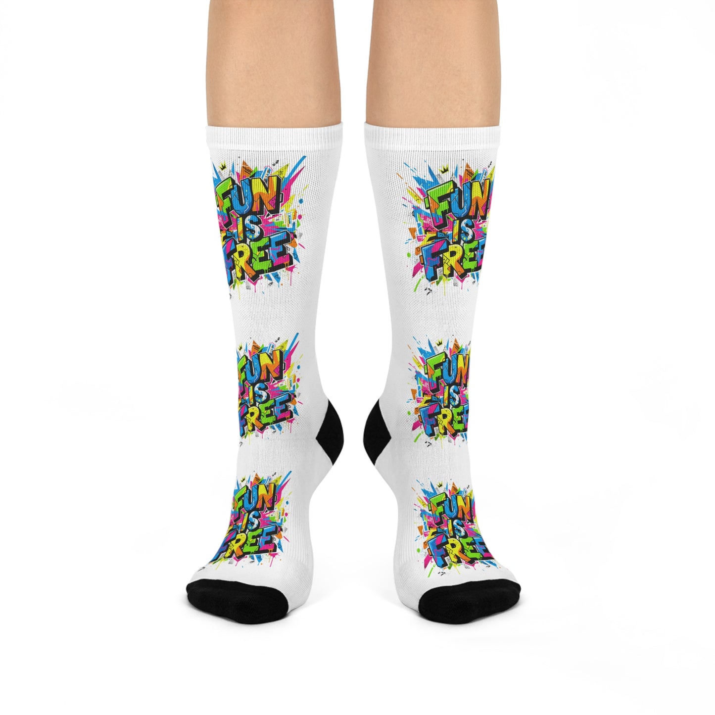 Cushioned Crew Socks — Colorful 'Fun Is Free' Splash Graphic