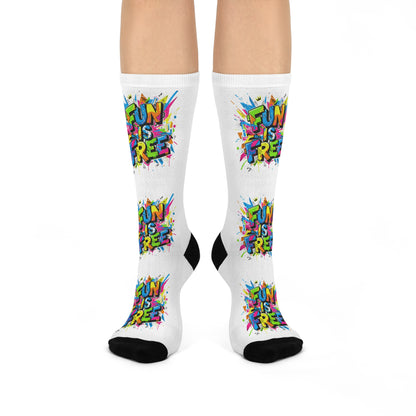 Cushioned Crew Socks — Colorful 'Fun Is Free' Splash Graphic