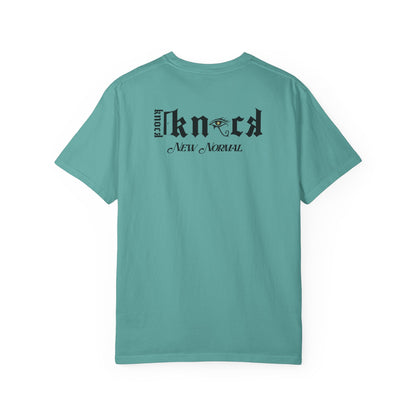 Graphic T‑Shirt — 'Knock Knock New Normal' Skull & Tree Illustration
