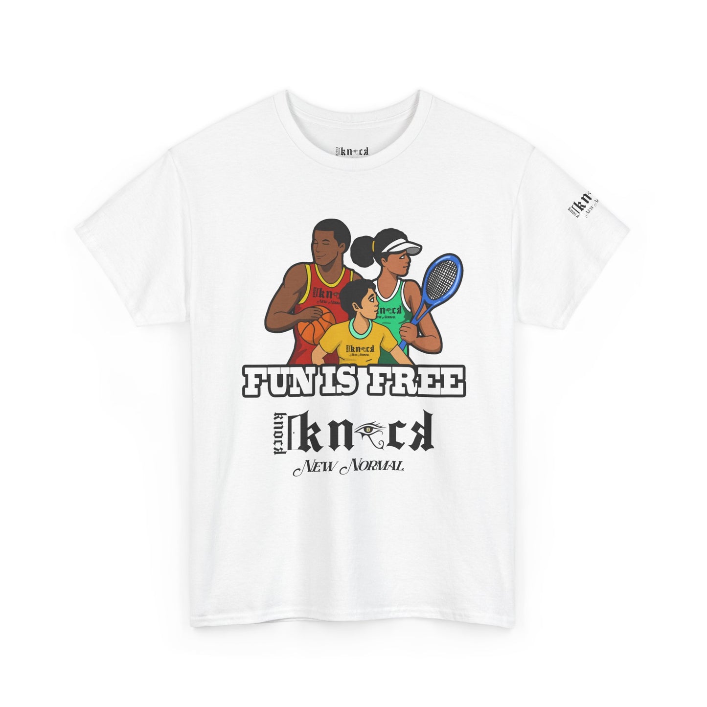 T-Shirt — "Fun Is Free" Sports Graphic Tee (Tennis & Basketball)
