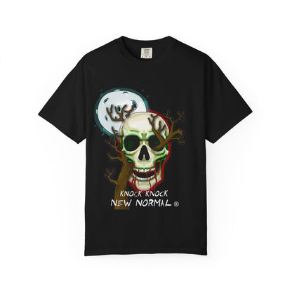 Skull Moon T-Shirt — "Knock Knock New Normal" Graphic Tee