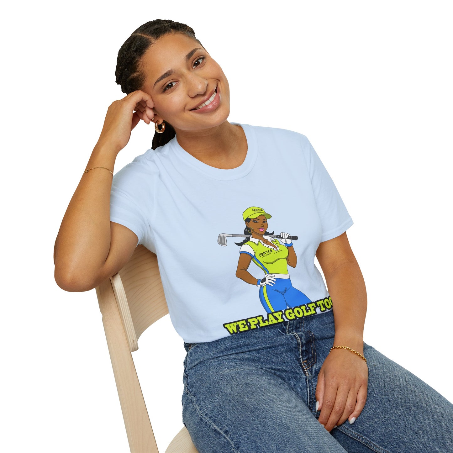 Women’s Golf T‑Shirt – Confident Female Golfer Graphic