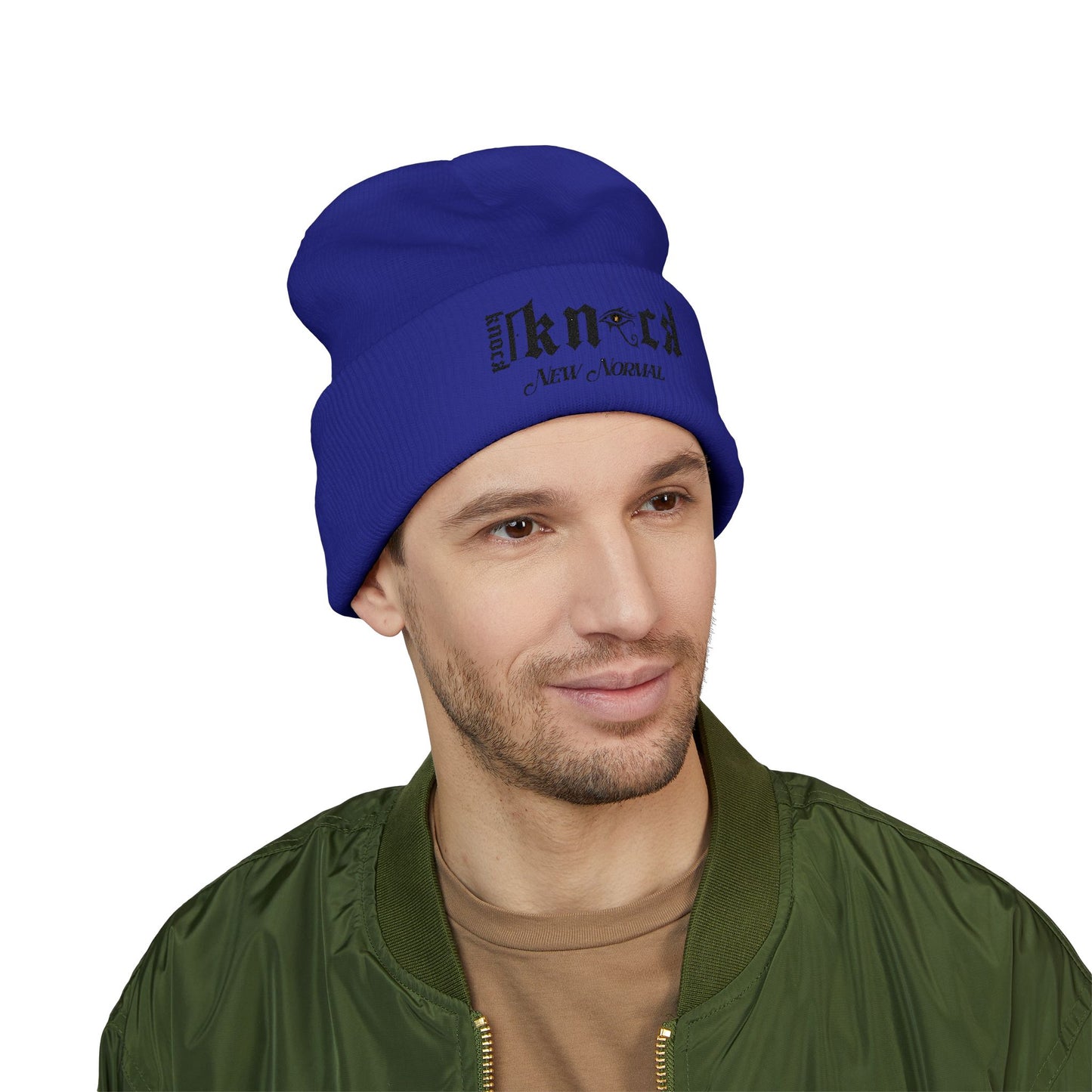 Embroidered 'Kneed New Normal' Cuffed Beanie – Gothic Streetwear Knit Hat