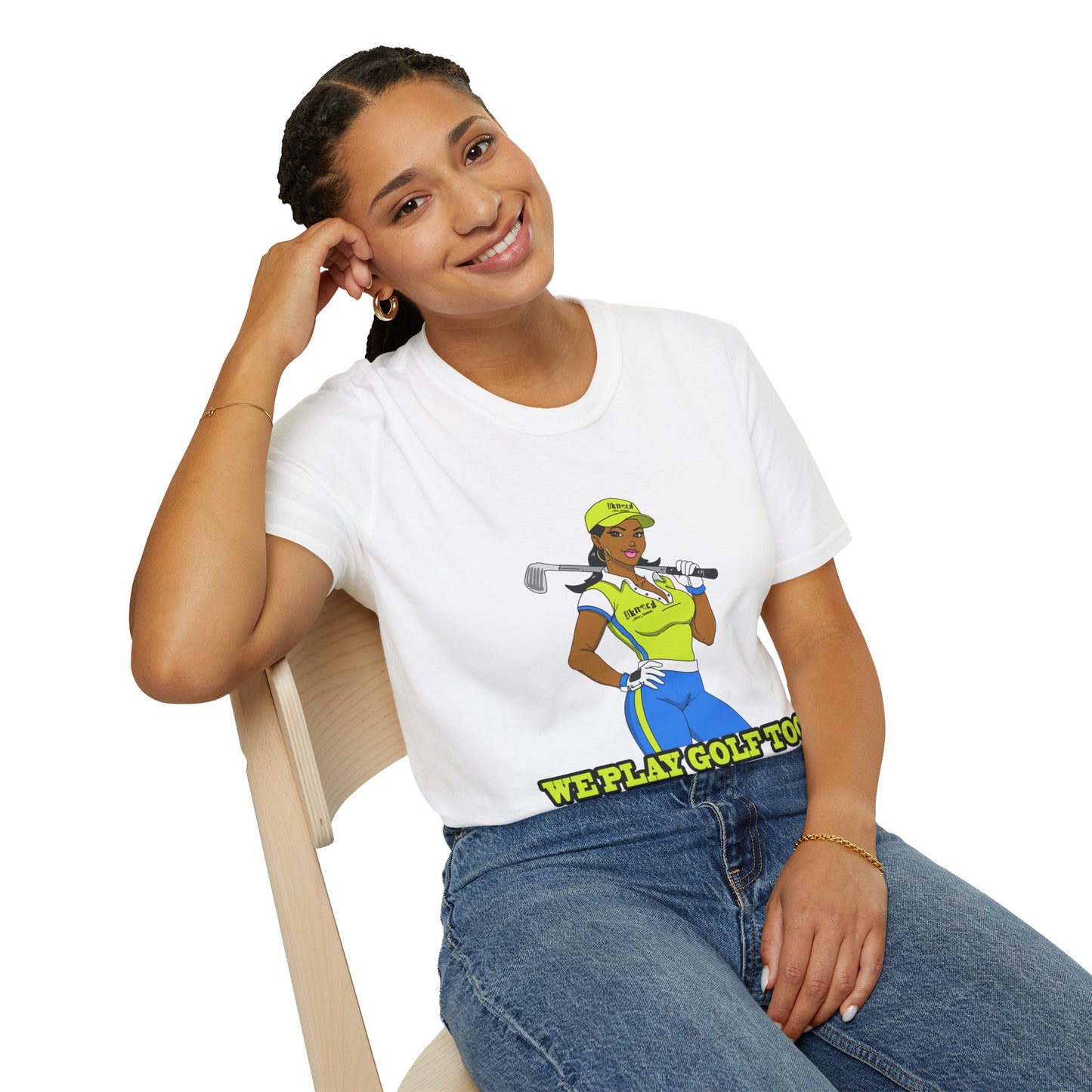 Women’s Golf T‑Shirt – Confident Female Golfer Graphic