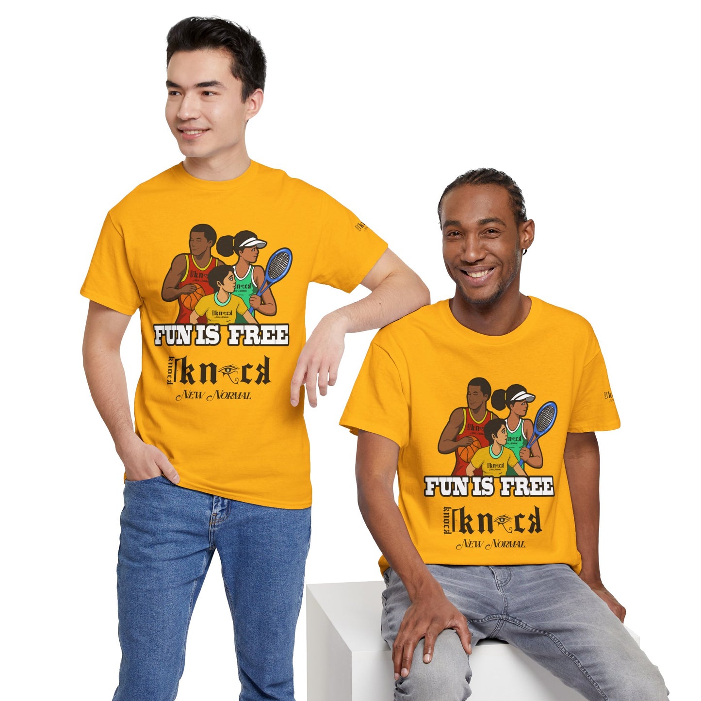 T-Shirt — "Fun Is Free" Sports Graphic Tee (Tennis & Basketball)
