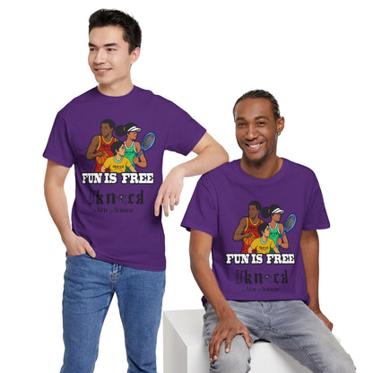 T-Shirt — "Fun Is Free" Sports Graphic Tee (Tennis & Basketball)