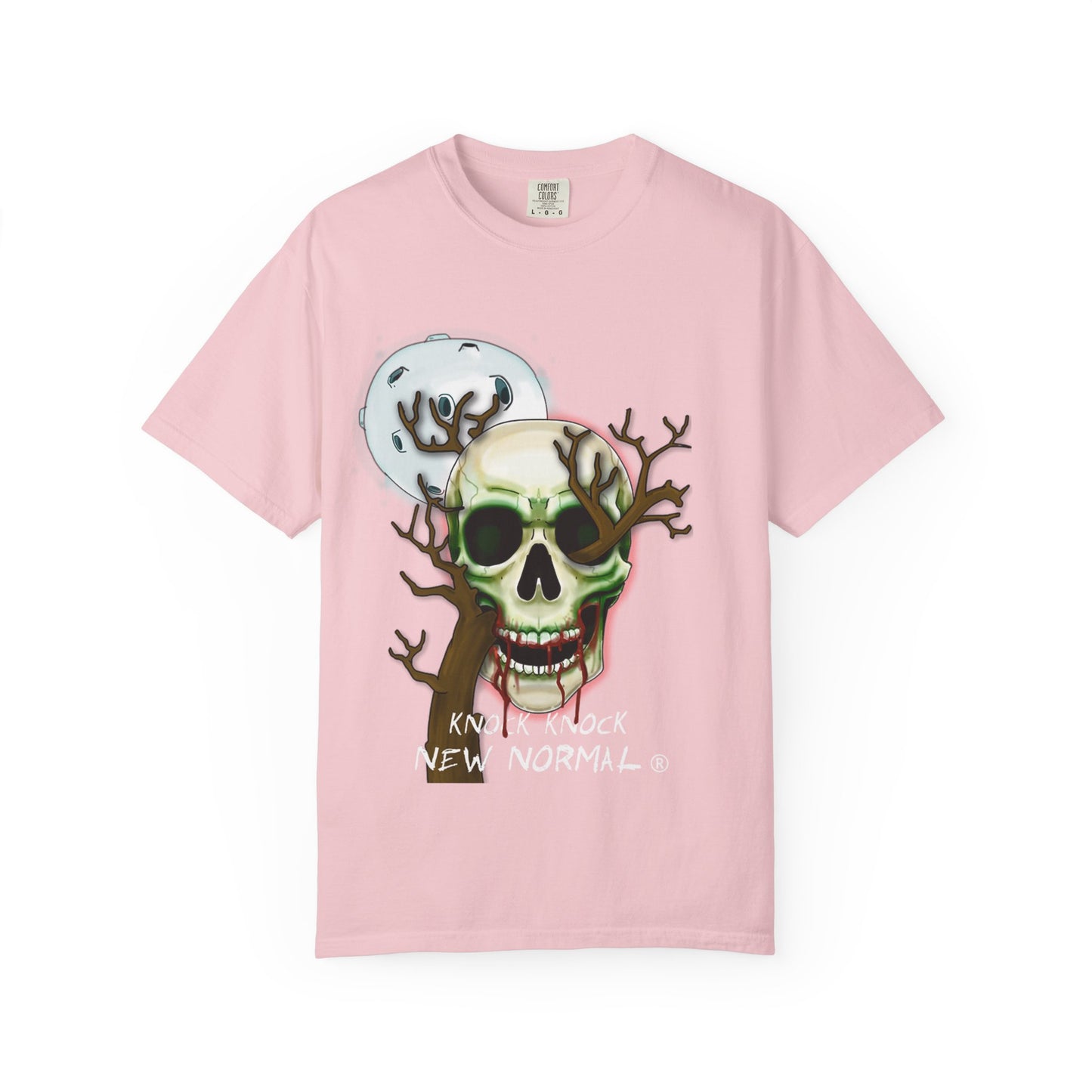 Skull Moon T-Shirt — "Knock Knock New Normal" Graphic Tee