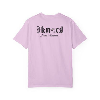 Graphic T‑Shirt — 'Knock Knock New Normal' Skull & Tree Illustration