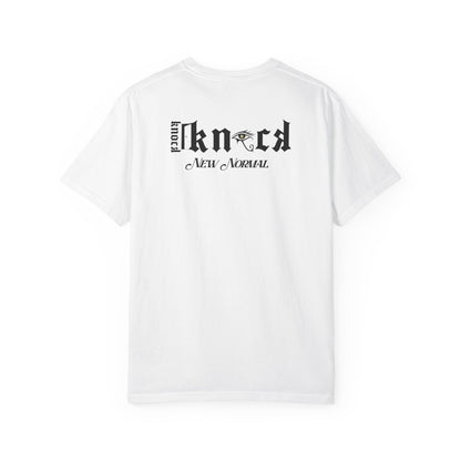 Graphic T‑Shirt — 'Knock Knock New Normal' Skull & Tree Illustration