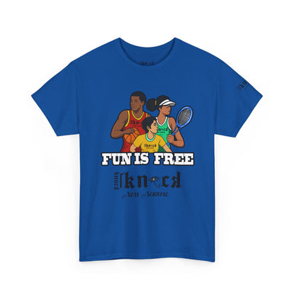T-Shirt — "Fun Is Free" Sports Graphic Tee (Tennis & Basketball)