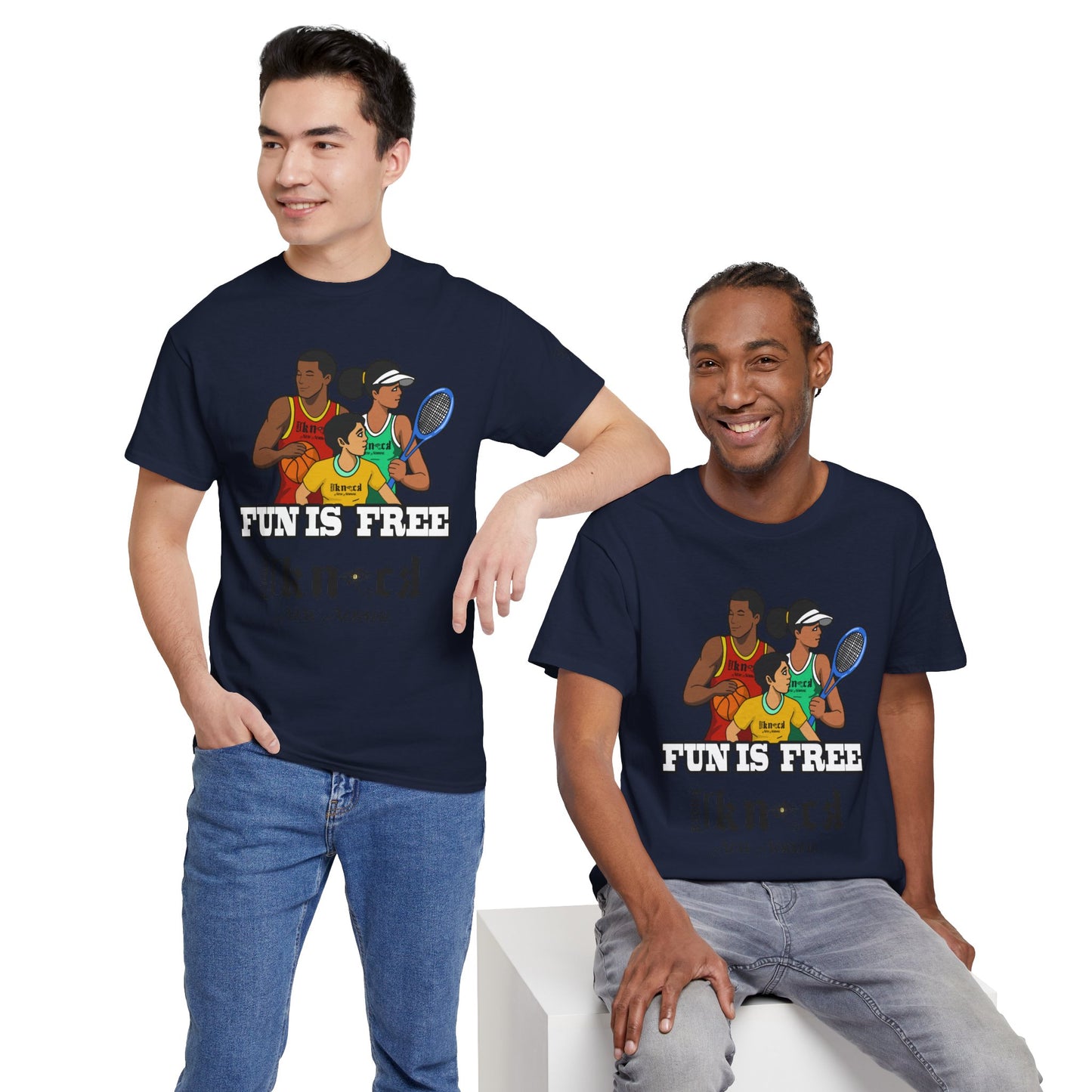 T-Shirt — "Fun Is Free" Sports Graphic Tee (Tennis & Basketball)