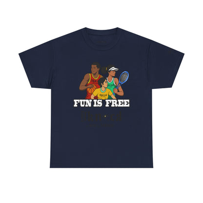 T-Shirt — "Fun Is Free" Sports Graphic Tee (Tennis & Basketball)