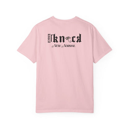 Graphic T‑Shirt — 'Knock Knock New Normal' Skull & Tree Illustration