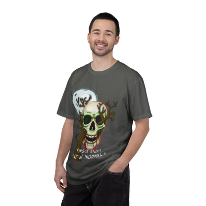 Skull Moon T-Shirt — "Knock Knock New Normal" Graphic Tee