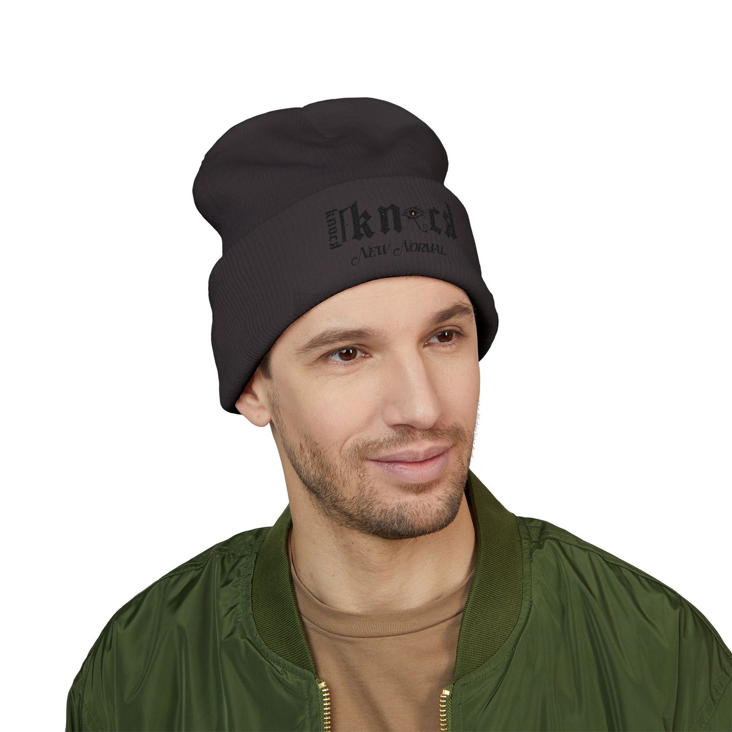 Embroidered 'Kneed New Normal' Cuffed Beanie – Gothic Streetwear Knit Hat