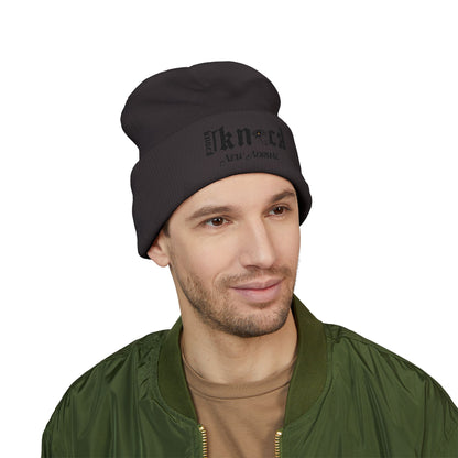 Embroidered 'Kneed New Normal' Cuffed Beanie – Gothic Streetwear Knit Hat
