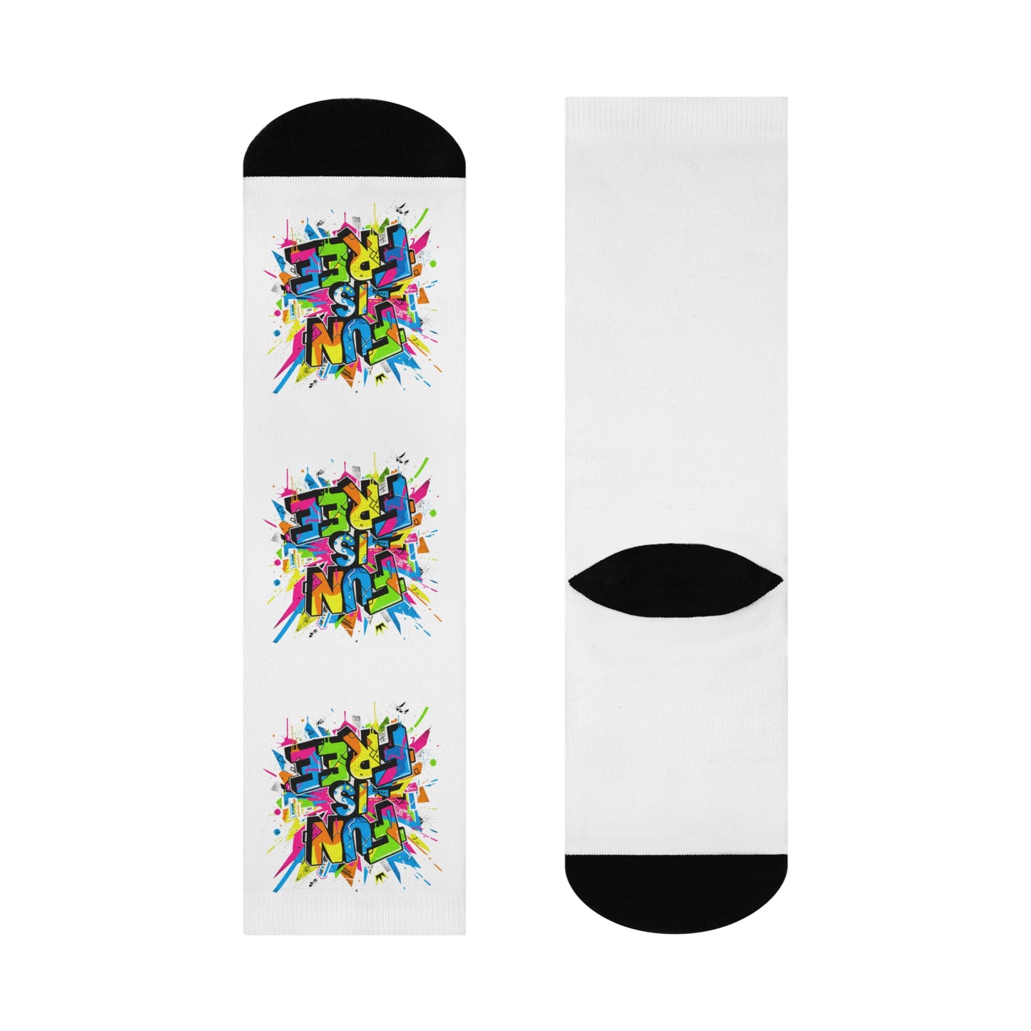 Cushioned Crew Socks — Colorful 'Fun Is Free' Splash Graphic