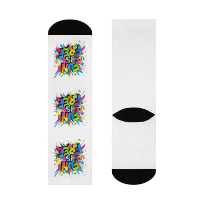 Cushioned Crew Socks — Colorful 'Fun Is Free' Splash Graphic
