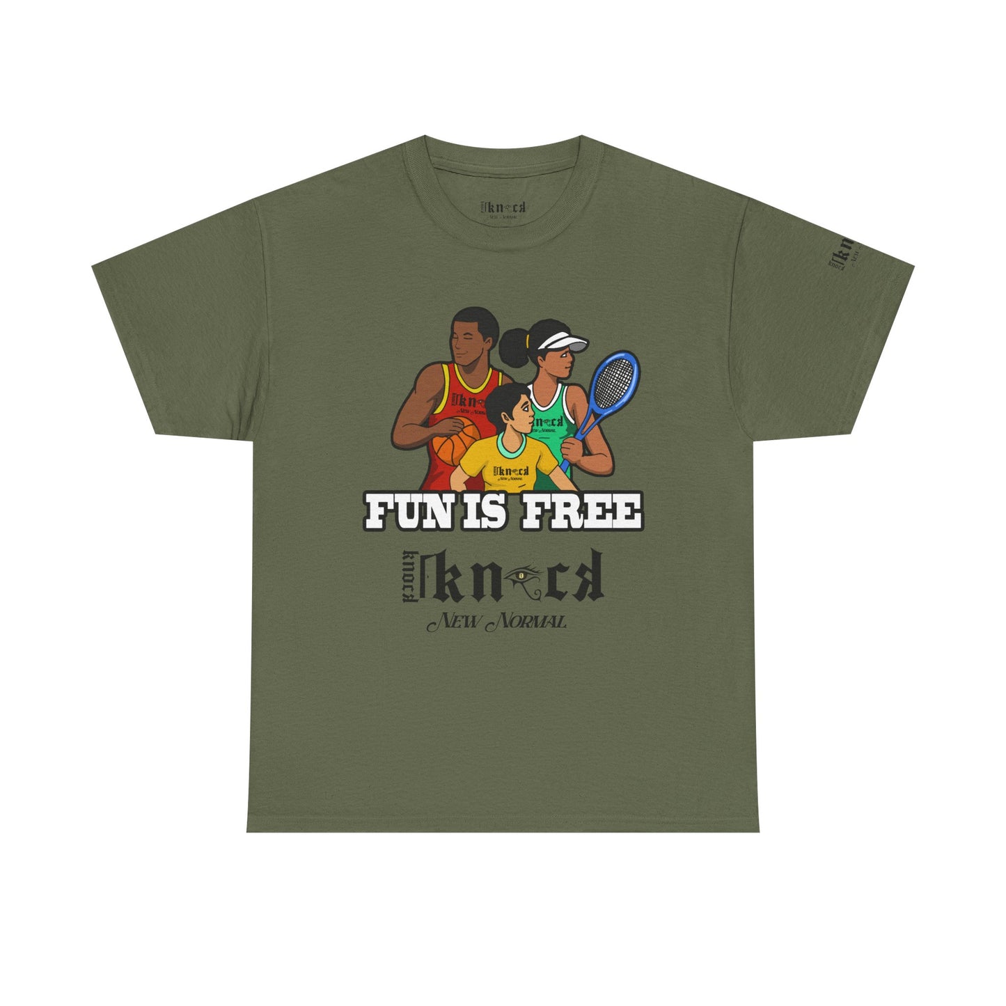 T-Shirt — "Fun Is Free" Sports Graphic Tee (Tennis & Basketball)
