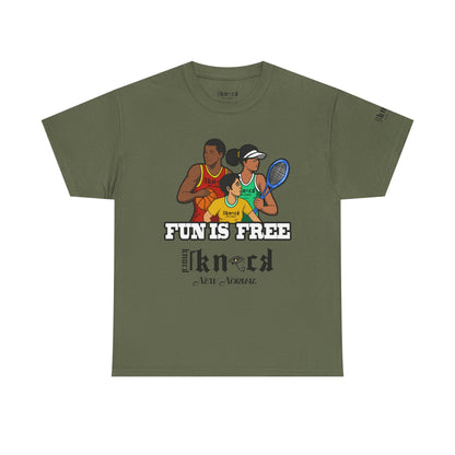 T-Shirt — "Fun Is Free" Sports Graphic Tee (Tennis & Basketball)