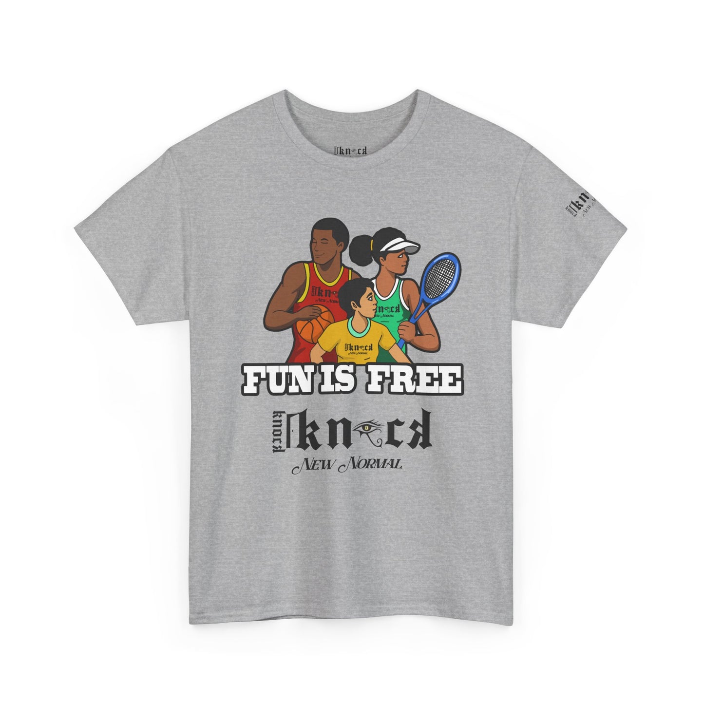 T-Shirt — "Fun Is Free" Sports Graphic Tee (Tennis & Basketball)