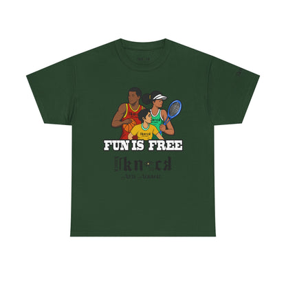 T-Shirt — "Fun Is Free" Sports Graphic Tee (Tennis & Basketball)
