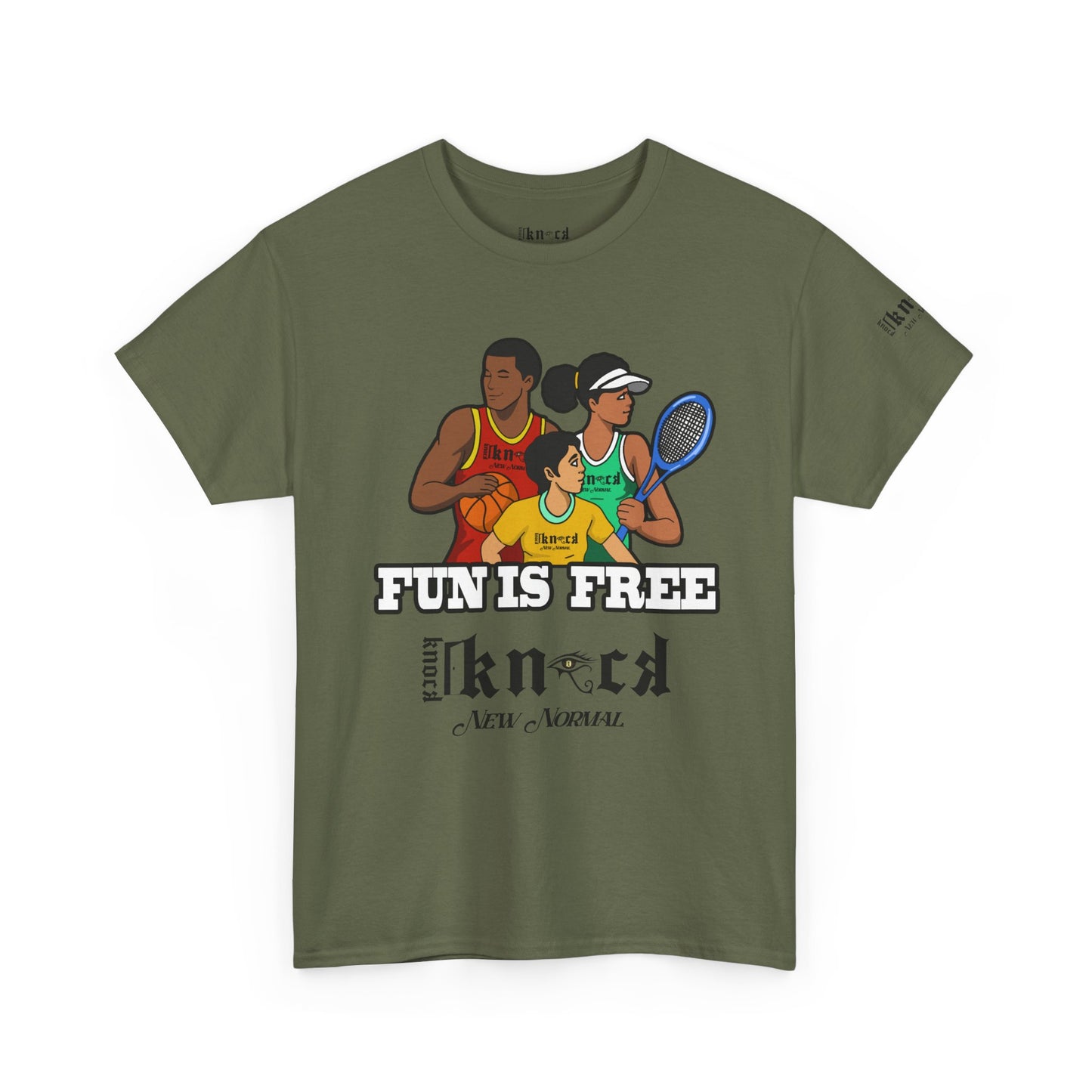 T-Shirt — "Fun Is Free" Sports Graphic Tee (Tennis & Basketball)