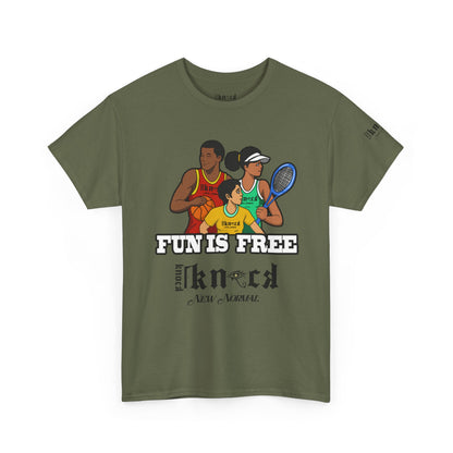 T-Shirt — "Fun Is Free" Sports Graphic Tee (Tennis & Basketball)