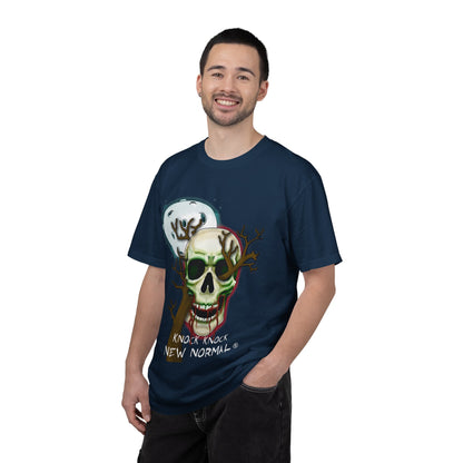 Skull Moon T-Shirt — "Knock Knock New Normal" Graphic Tee
