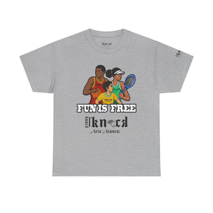 T-Shirt — "Fun Is Free" Sports Graphic Tee (Tennis & Basketball)