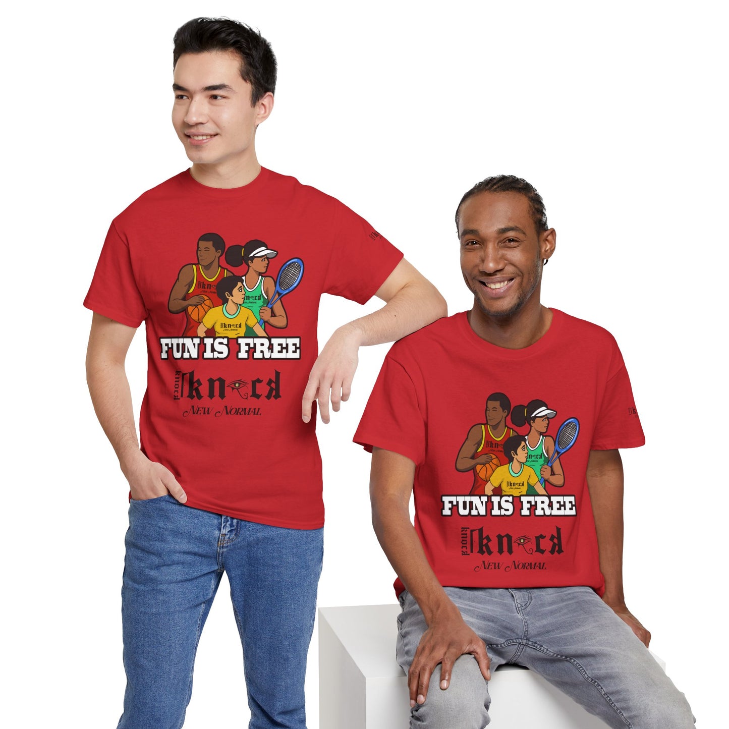 T-Shirt — "Fun Is Free" Sports Graphic Tee (Tennis & Basketball)