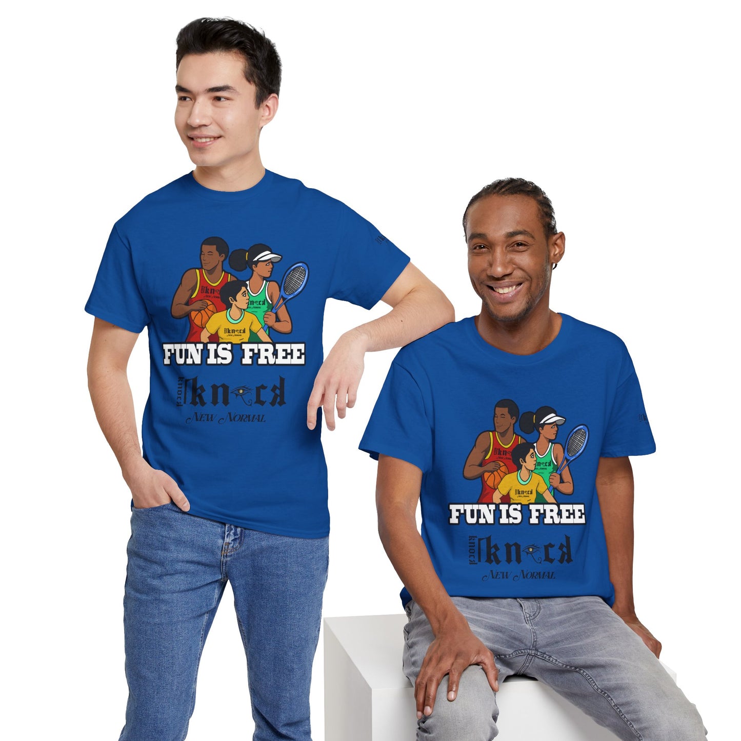 T-Shirt — "Fun Is Free" Sports Graphic Tee (Tennis & Basketball)